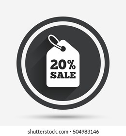 20 percent sale price tag sign icon.