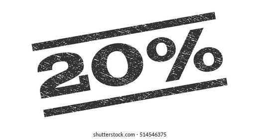20 Percent watermark stamp. Text tag between parallel lines with grunge design style. Rubber seal stamp with scratched texture. Vector gray color ink imprint on a white background.