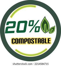 20% percentage of compostable circular vector art illustration with fantastic looking font and green black and orange colors
