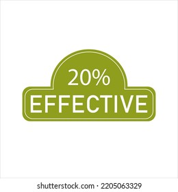 20% percentage effective sign label vector art illustration with fantastic font and green color stamp. Isolated on white background