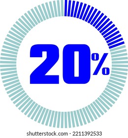 20 Porcentaje con gráfico circular redondeado. Concepto económico, médico, deportivo y de velocidad