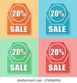 20 percentages sale, four colors web icons, flat design, business shopping concept, vector