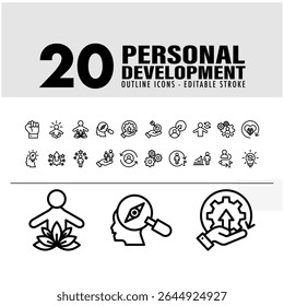 20 personal development line icon black and white