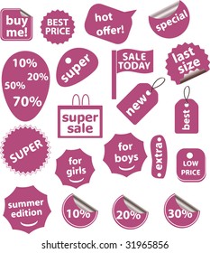 20 pink shop stickers. vector