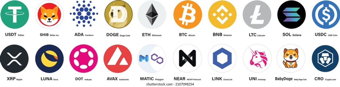 20 Popular crypto currency icon symbol vector