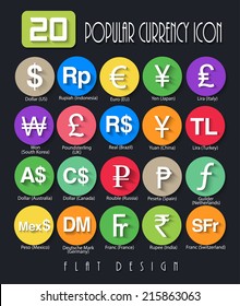 20 Popular Currency Symbols Flat Design