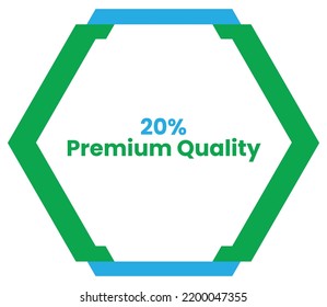 20% Premium Quality Label Sign for product vector art illustration with stylish font and blue green color