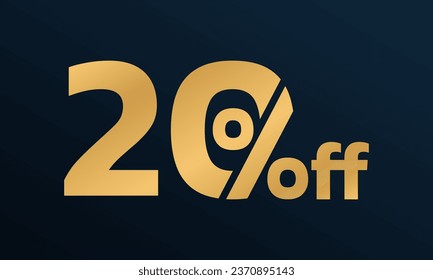 20% price off golden icon. 20 percent sale label, sign or tag. Discount, promotion banner, coupon design element. Vector illustration.