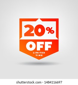 20% Price Tag. Discount 20% OFF Vector Icon. 20% Sale Sticker Ad.