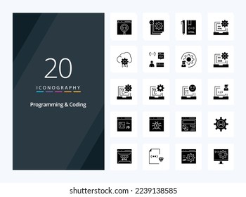 20 Programming And Coding Solid Glyph icon for presentation