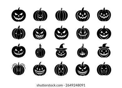 20 Abóbora e Jack-o'-lanterna Vetor Conjunto de ícones