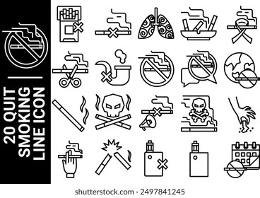 20 quit smoking line icon, black and white