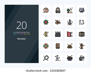 20 Ramadan line Filled icon for presentation