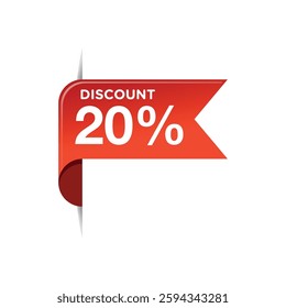 20% Red Ribbon Discount Banner Vector Template