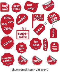 20 red shop stickers - vector set