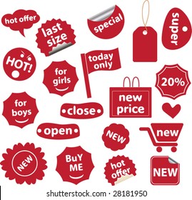 20 red shopping labels # 19 vector set