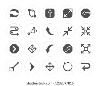 20 Repeat, Circuit, Move, Right arrow, Drag, Left Minimize, Download, Play button, Divide modern icons on round shapes, vector illustration, eps10, trendy icon set.