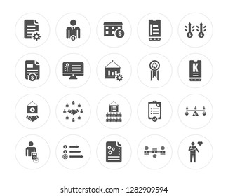 20 Report, Investor, Project, Growth, Tester, Reward, Audience, Deal, Investment modern icons on round shapes, vector illustration, eps10, trendy icon set.
