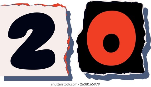 20 Retro torn paper number Design art