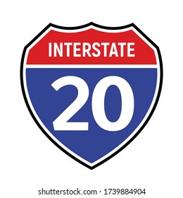 20 route sign icon. Vector road 20 highway interstate american freeway symbol
