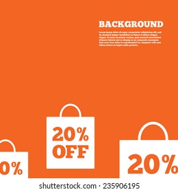 20% sale bag tag sign icon. Discount symbol. Special offer label. Orange background. Vector