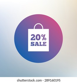 20% sale bag tag sign icon. Discount symbol. Special offer label. Icon on blurred background. Vector
