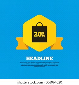 20% sale bag tag sign icon. Discount symbol. Special offer label. Yellow label tag. Circles seamless pattern on back. Vector