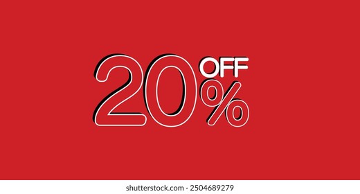 20% Sale off discount promotion set made of numbers isolated vector Illustration on red background 3d design for marketing promotions and sale generation offering 20% discount off prices banner
