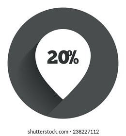 20% sale pointer tag sign icon. Discount symbol. Special offer label. Circle flat button with shadow. Modern UI website navigation. Vector