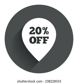 20% sale pointer tag sign icon. Discount symbol. Special offer label. Circle flat button with shadow. Modern UI website navigation. Vector