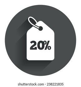 20% sale price tag sign icon. Discount symbol. Special offer label. Circle flat button with shadow. Modern UI website navigation. Vector