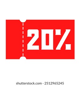 20% Sale Voucher Coupon. Ten percent promotion illustration. Tag label, sale banner with discount. Red Vector gift voucher.