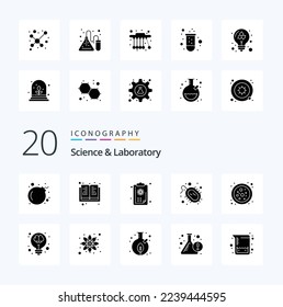 20 Science Solid Glyph icon Pack like bulb connection knowledge atom virus
