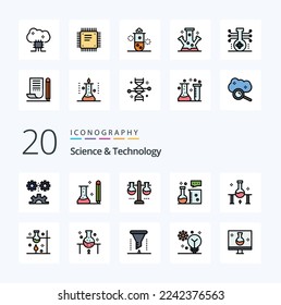 20 Science And Technology Line Filled Color icon Pack like chemistry laboratory chemical equipment learning test tube laboratory glassware