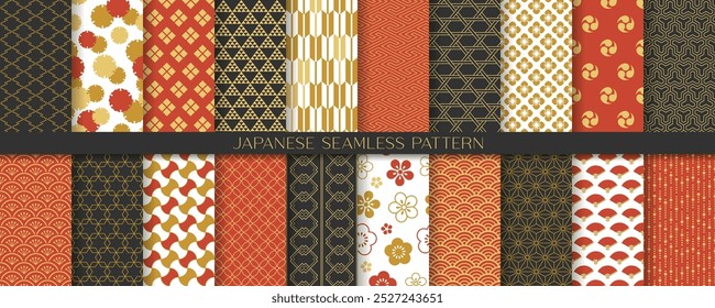 20 seamless japanese pattern. japanese traditional vector art.