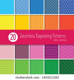 20 seamless minimalistic patterns. Abstract collection graphic design for print on decorative for fashion clothes, wrapping paper, decorative background, wallpaper etc. With different color shades