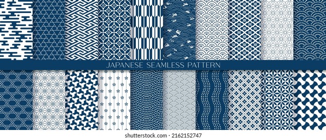 20 seamless pattern in Japanese style. Japanese traditional vector art.