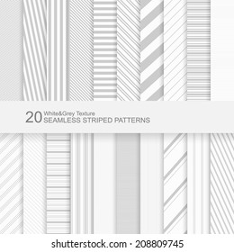 20 Seamless striped vector patterns, white and grey texture.