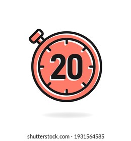 20 second timer clock icon flat design isolated on white background. Vector illustration