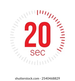 20 segundos Timer, relógio, cronômetro ícones isolados. Símbolo de timer de contagem regressiva. Hora de cozimento do rótulo. Segundo temporizador, Medida de tempo, Cronômetro, Alarme, Temporizador de cozinha, etiqueta, adesivo, selo. Ilustração vetorial