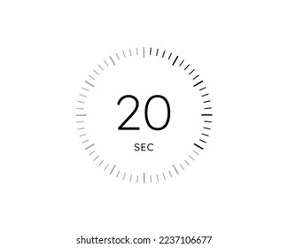 Clocks de 20 segundos de temporizador, vector de icono de temporizador de 20 segundos