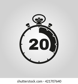 The 20 seconds, minutes stopwatch icon. Clock and watch, timer, countdown symbol. UI. Web. Logo. Sign. Flat design. App. Stock vector