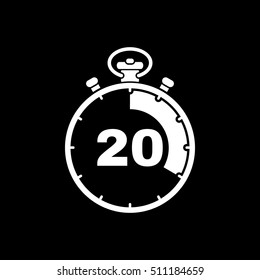 The 20 seconds, minutes stopwatch icon. Clock and watch, timer, countdown, stopwatch symbol. UI. Web. Logo. Sign. Flat design. App. Stock vector
