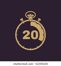The 20 seconds, minutes stopwatch icon. Clock and watch, timer, countdown, stopwatch symbol. UI. Web. Logo. Sign. Flat design. App. Stock vector