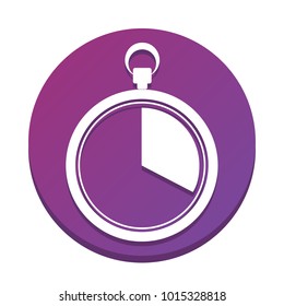 The 20 seconds, minutes stopwatch sign. Vector. White icon with flat shadow on purpureus circle at white background. Isolated.