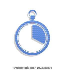 The 20 seconds, minutes stopwatch sign. Vector. Neon blue icon with cyclamen polka dots pattern with light gray shadow on white background. Isolated.