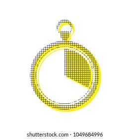 The 20 seconds, minutes stopwatch sign. Vector. Yellow icon with square pattern duplicate at white background. Isolated.