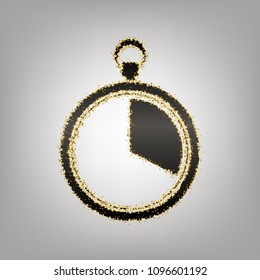 The 20 seconds, minutes stopwatch sign. Vector. Blackish icon with golden stars at grayish background.