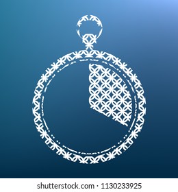 The 20 seconds, minutes stopwatch sign. Vector. White textured icon at lapis lazuli gradient background.