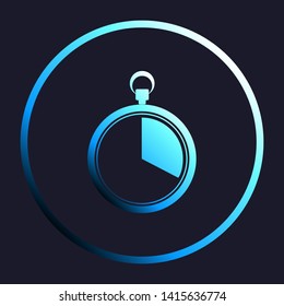 The 20 seconds, minutes stopwatch sign. White, cyan and blue gradient icon as round button in white shell at dark blue background. Illustration.